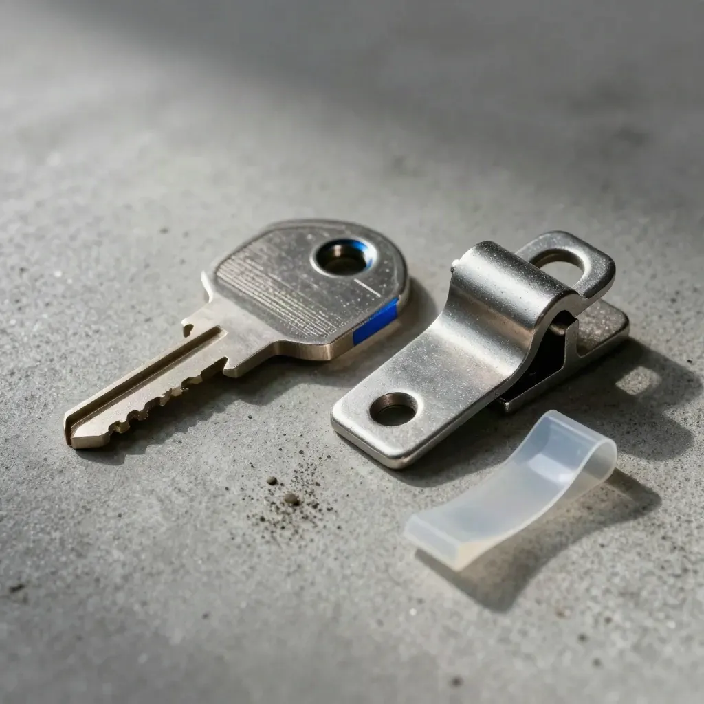Macro still life of server hardware on concrete with cold haze and dramatic side light.