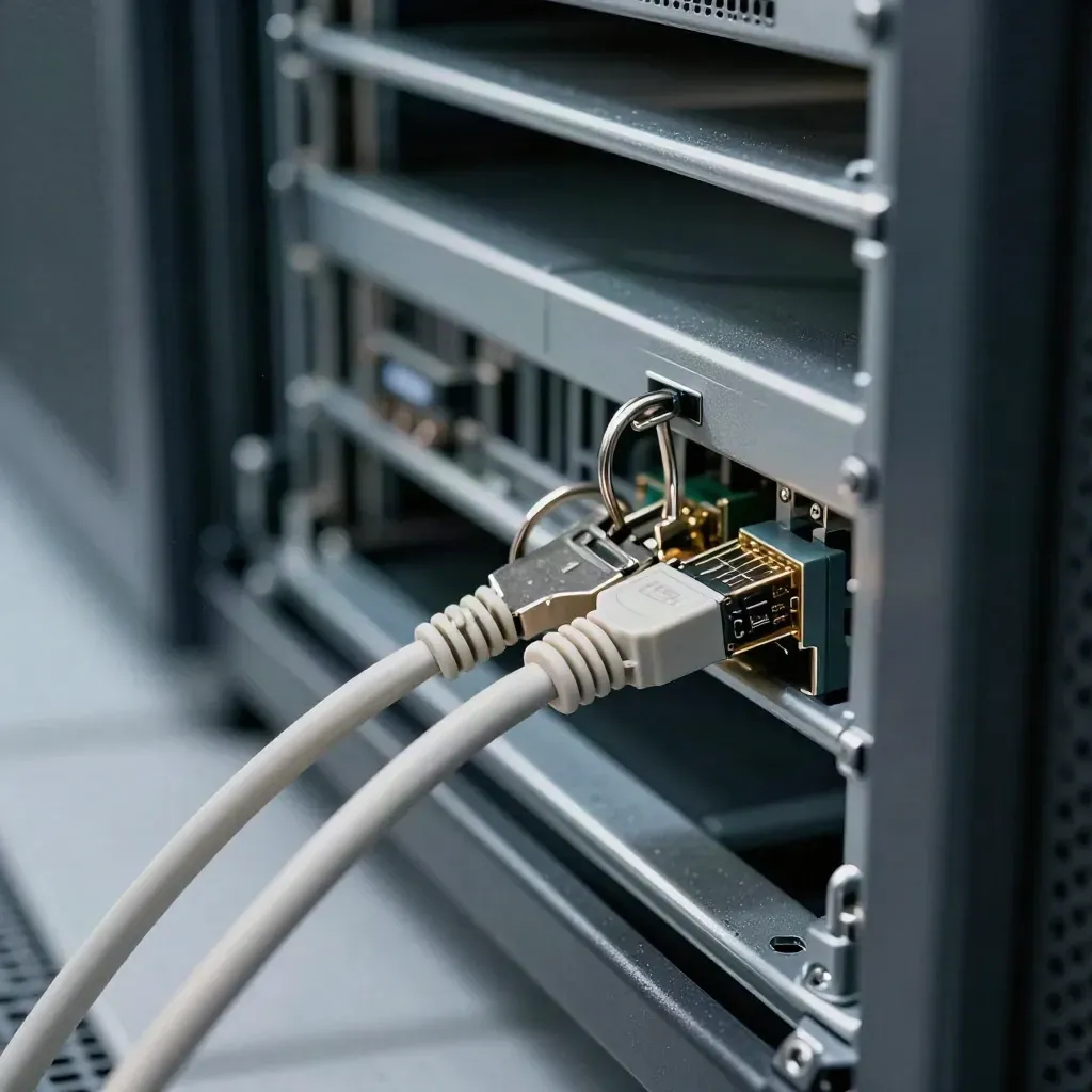 Macro of IT admin tools and parts inside a server rack
